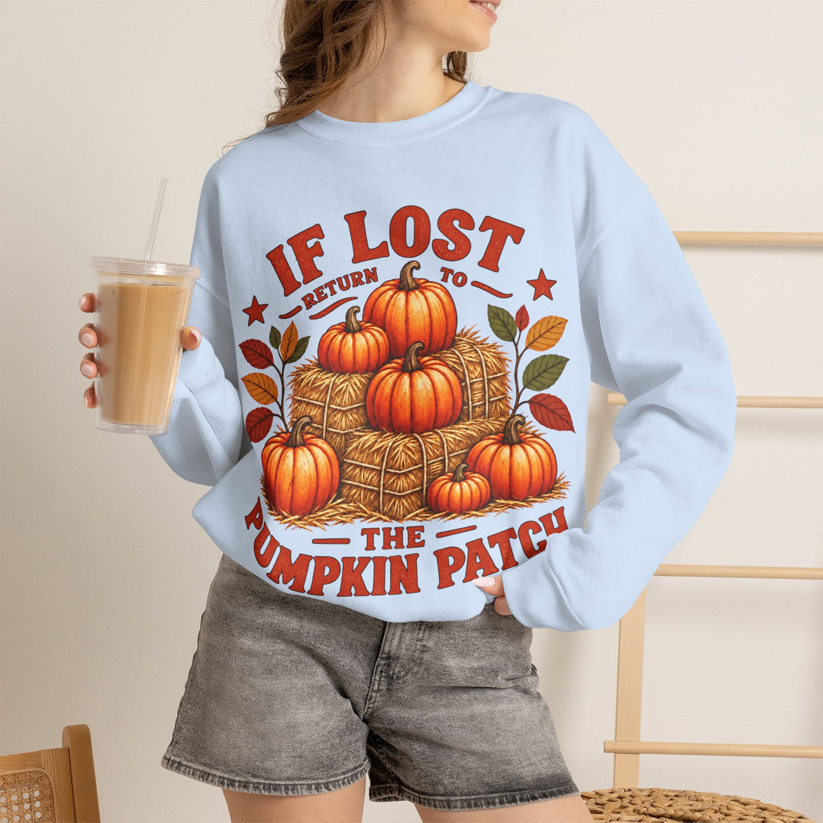 Pumpkin Patch Crewneck Sweatshirt — "If Lost Return to the Pumpkin Patch" Fall Cozy Pullover