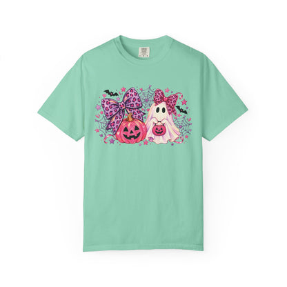 Pink Halloween Ghost & Pumpkin Graphic T-Shirt