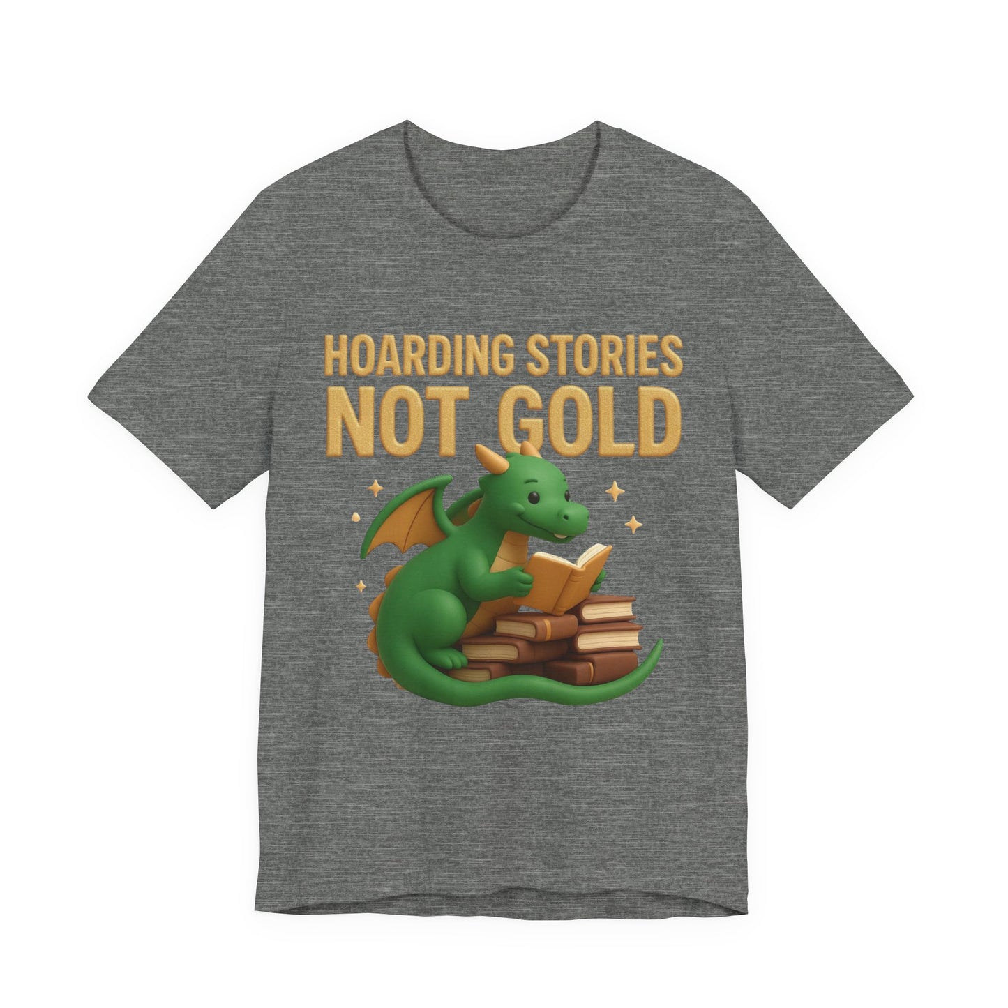 Book Dragon "Hoarding Stories Not Gold" 3D Art Graphic T-Shirt