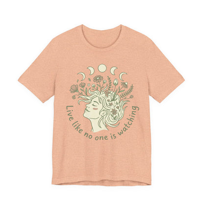 Floral Moon Goddess "Live Like No One Is Watching" Graphic T-Shirt