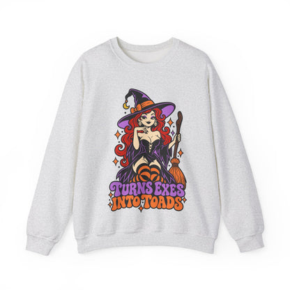 Witchy Crewneck Sweatshirt — "Turns Exes Into Toads" Halloween Graphic