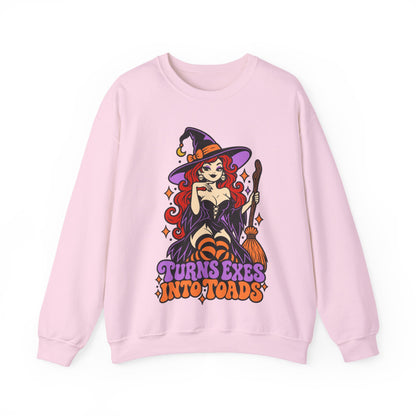 Witchy Crewneck Sweatshirt — "Turns Exes Into Toads" Halloween Graphic