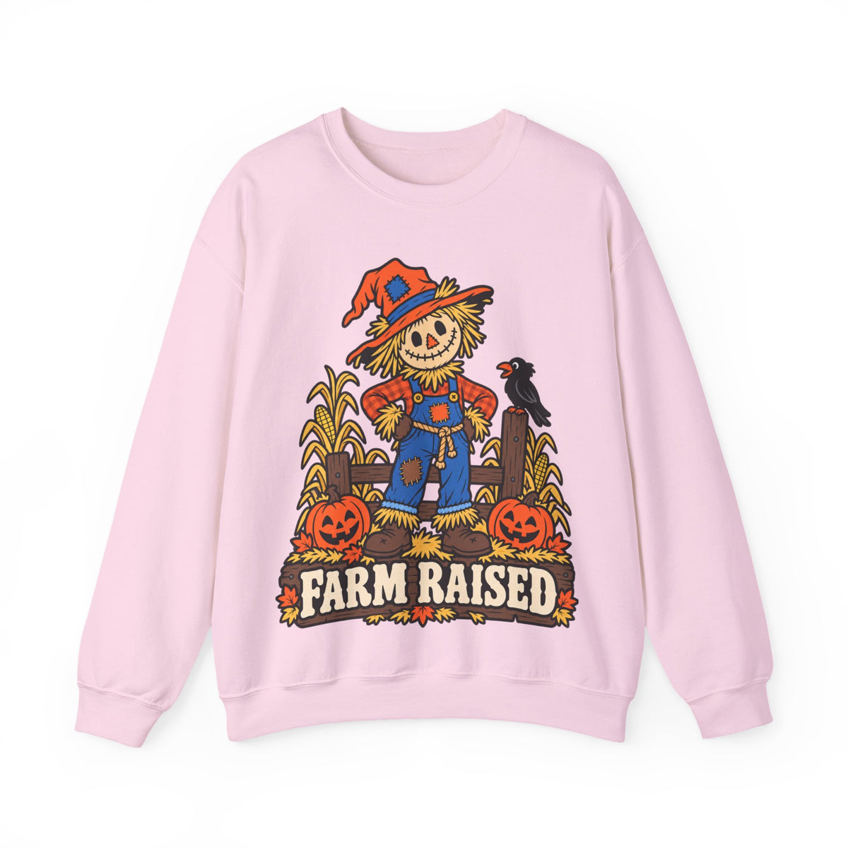 Farm Raised Scarecrow Sweatshirt — Cute Halloween Pumpkin Patch Crewneck