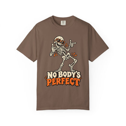 Skeleton "No Body's Perfect" Halloween Graphic T-Shirt