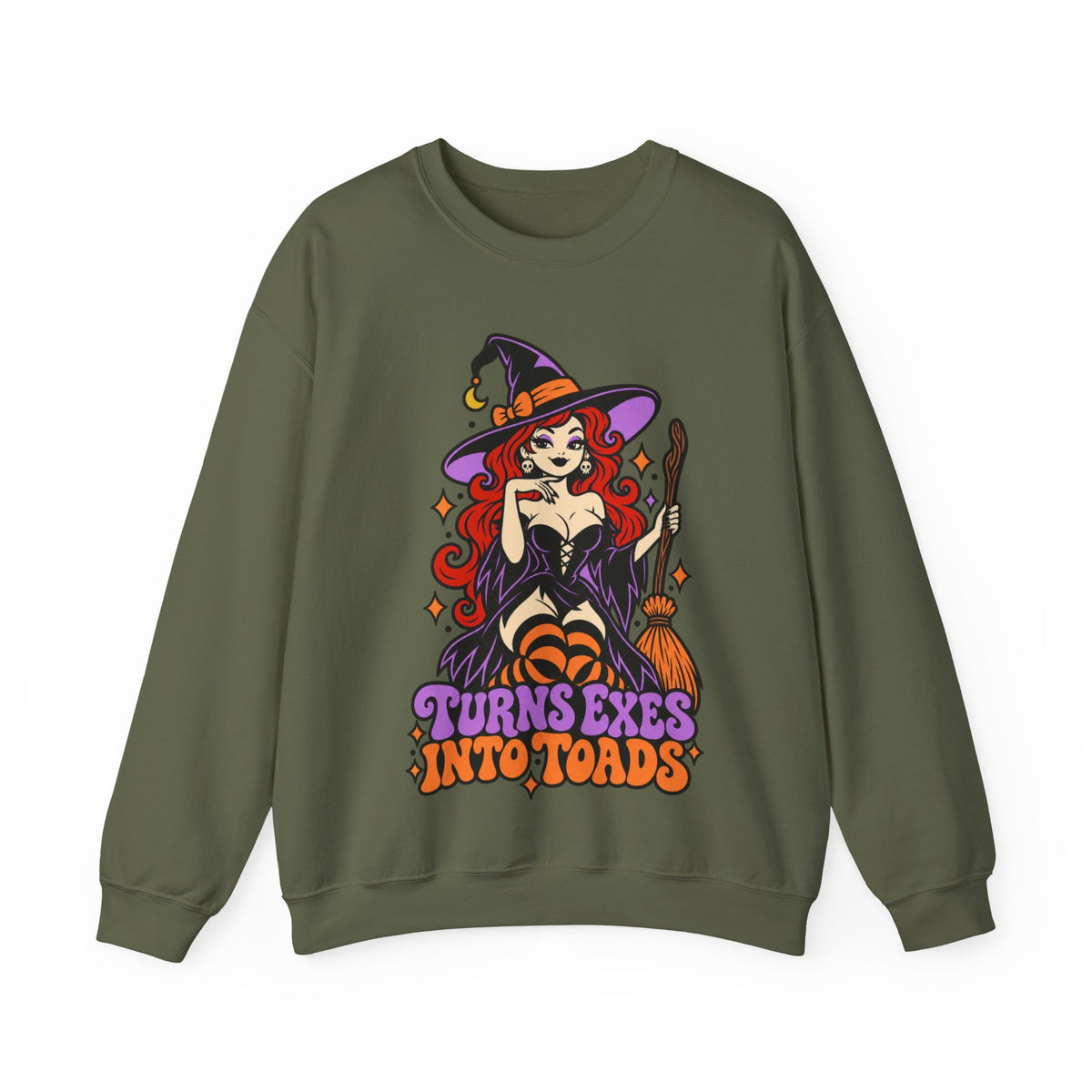 Witchy Crewneck Sweatshirt — "Turns Exes Into Toads" Halloween Graphic