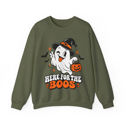 "Here For The Boos" Cute Ghost Halloween Crewneck Sweatshirt