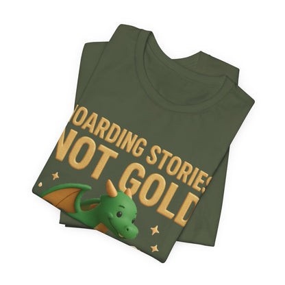 Book Dragon "Hoarding Stories Not Gold" 3D Art Graphic T-Shirt