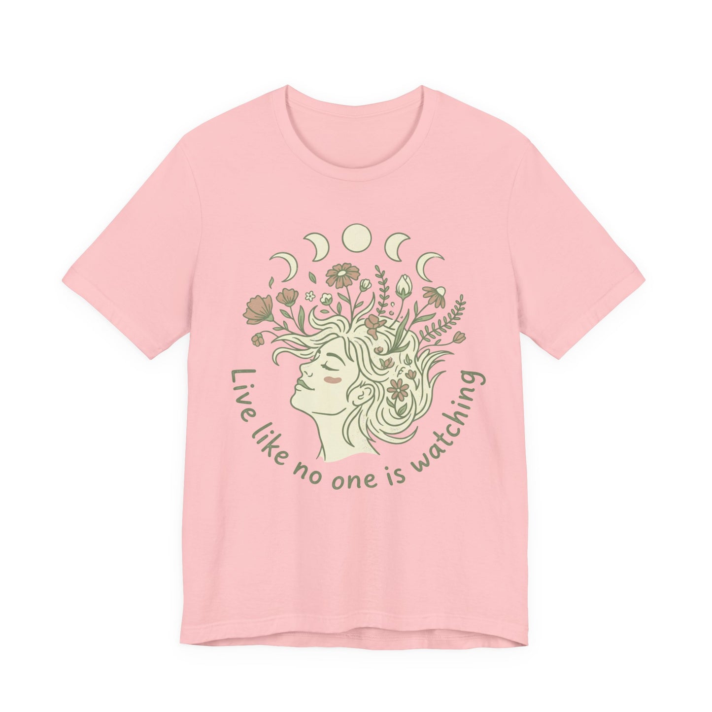 Floral Moon Goddess "Live Like No One Is Watching" Graphic T-Shirt