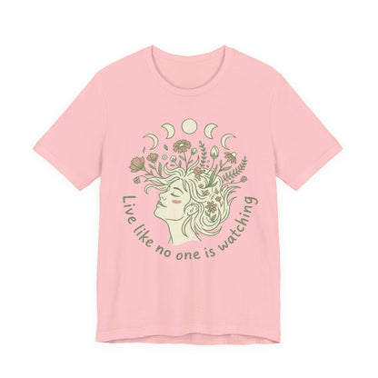 Floral Moon Goddess "Live Like No One Is Watching" Graphic T-Shirt