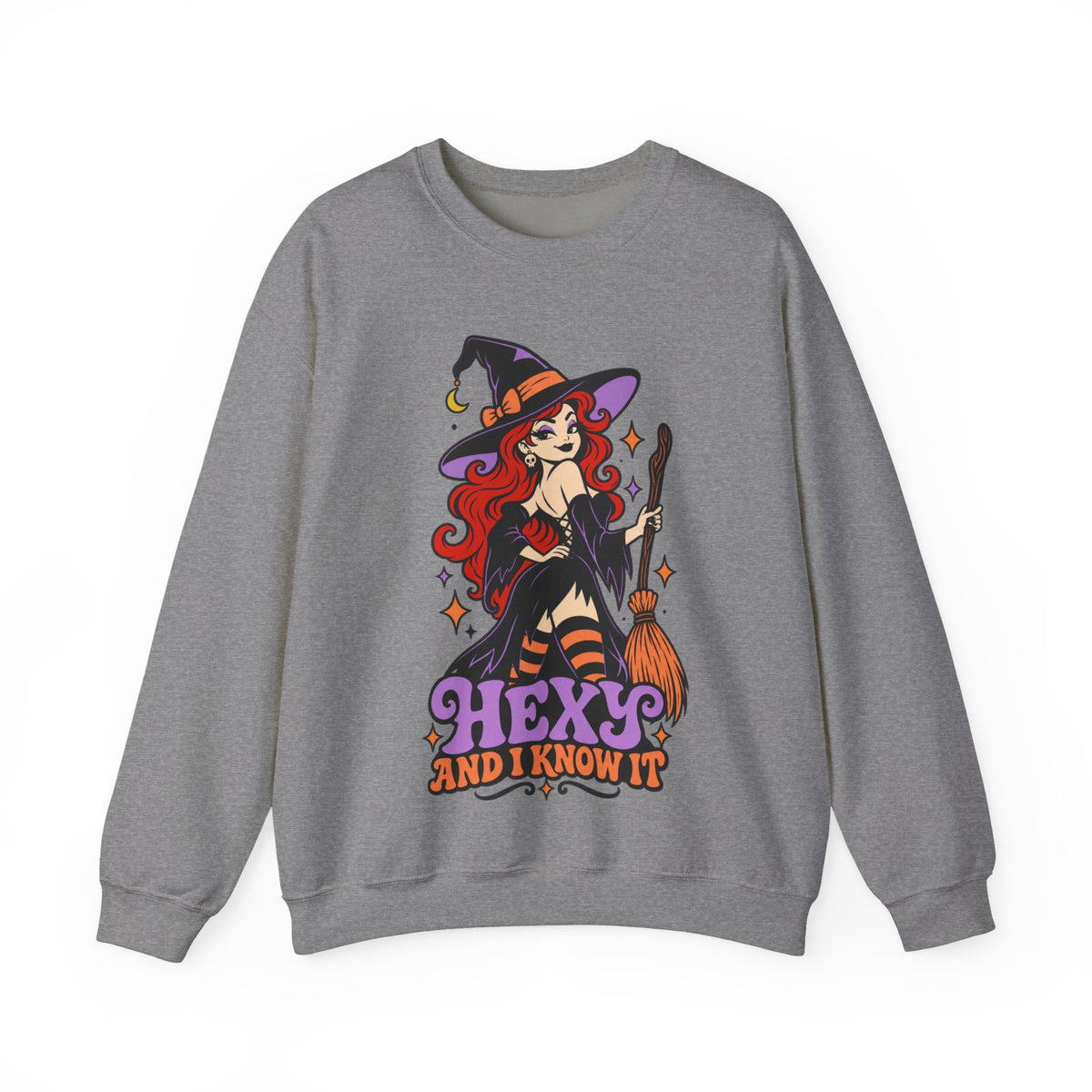 "Hexy and I Know It" Retro Pinup Witch Halloween Crewneck Sweatshirt