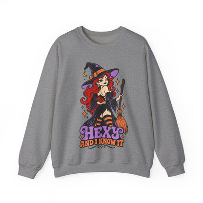"Hexy and I Know It" Retro Pinup Witch Halloween Crewneck Sweatshirt