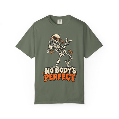 Skeleton "No Body's Perfect" Halloween Graphic T-Shirt