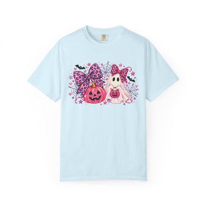 Pink Halloween Ghost & Pumpkin Graphic T-Shirt
