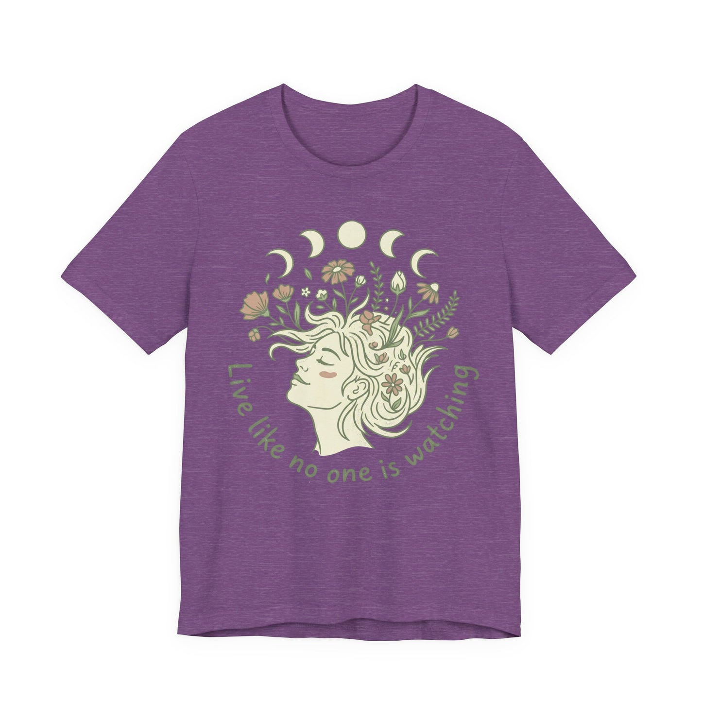Floral Moon Goddess "Live Like No One Is Watching" Graphic T-Shirt