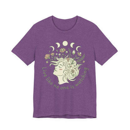 Floral Moon Goddess "Live Like No One Is Watching" Graphic T-Shirt