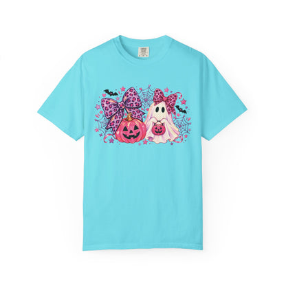 Pink Halloween Ghost & Pumpkin Graphic T-Shirt