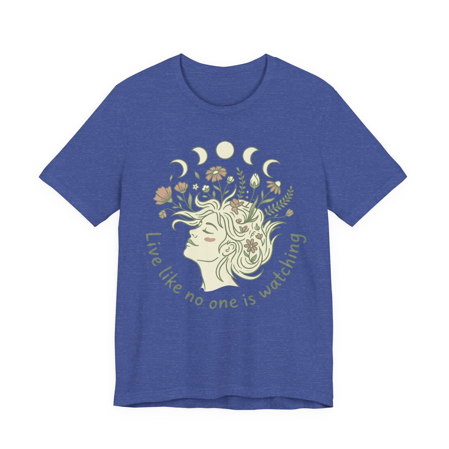 Floral Moon Goddess "Live Like No One Is Watching" Graphic T-Shirt