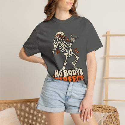 Skeleton "No Body's Perfect" Halloween Graphic T-Shirt