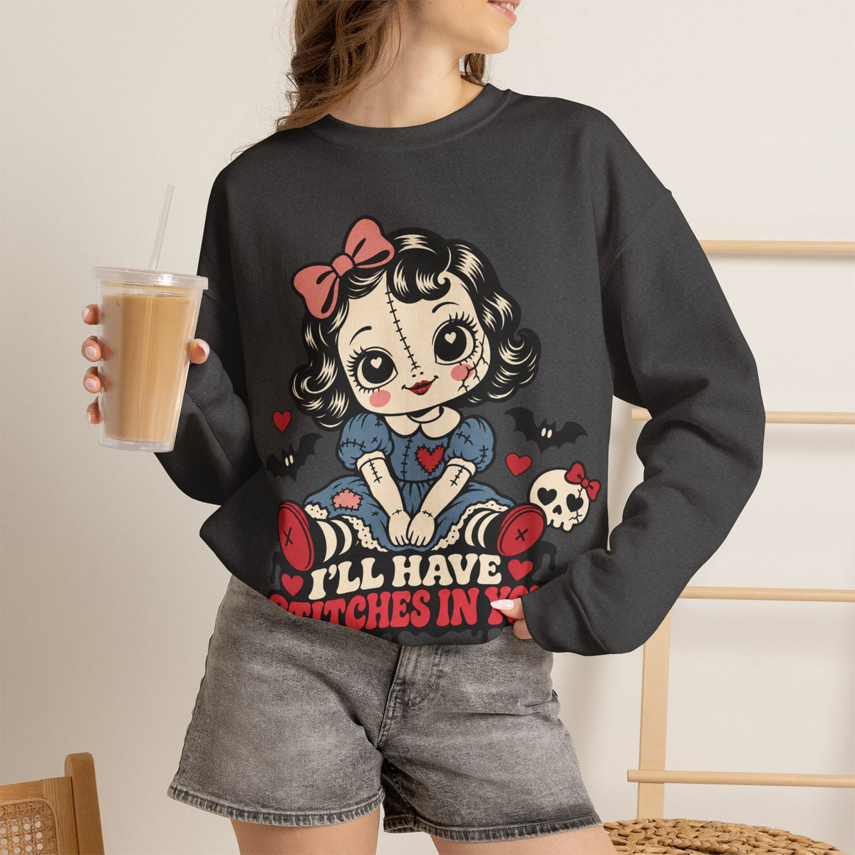 I'll Have Stitches in You Doll Halloween Crewneck Sweatshirt