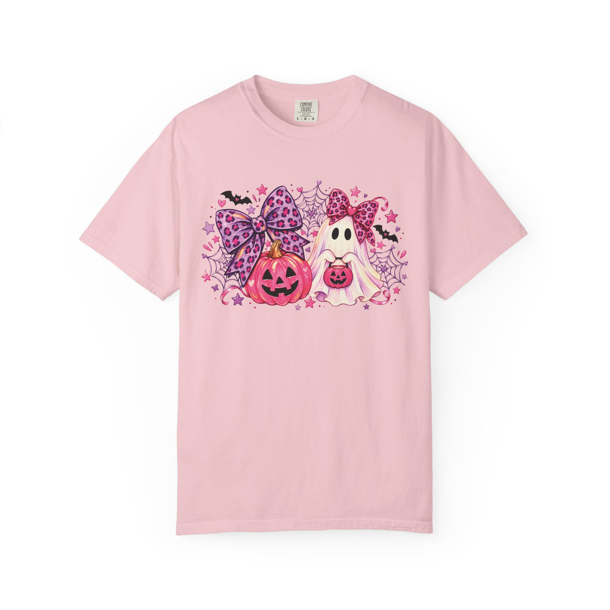 Pink Halloween Ghost & Pumpkin Graphic T-Shirt