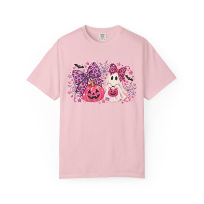Pink Halloween Ghost & Pumpkin Graphic T-Shirt