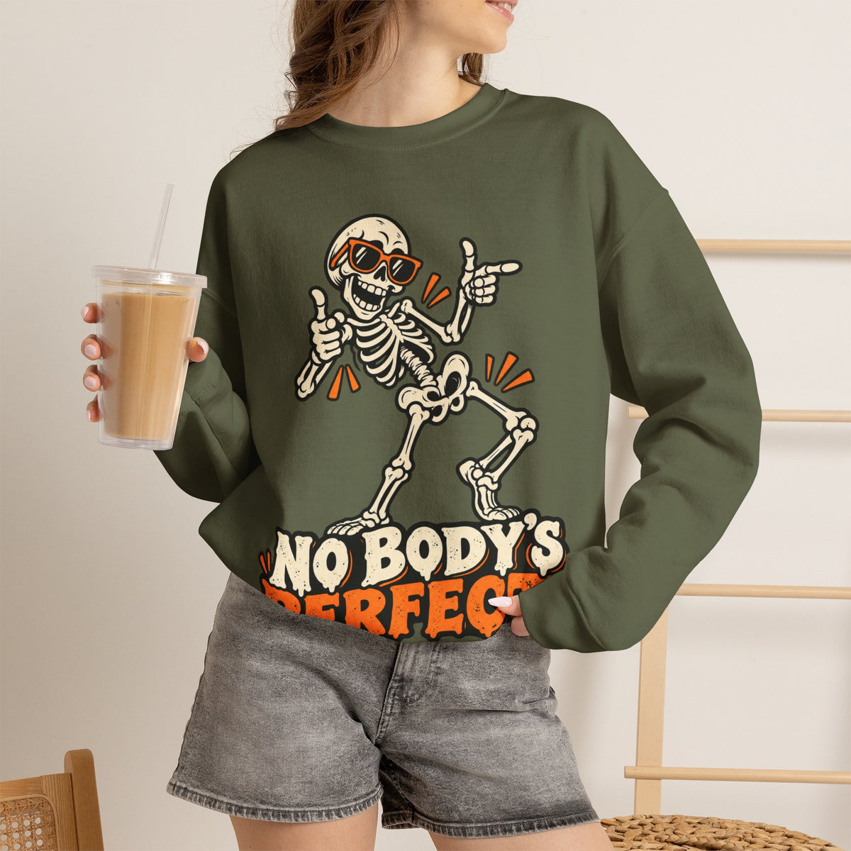 "No Body's Perfect" Skeleton Crewneck Sweatshirt