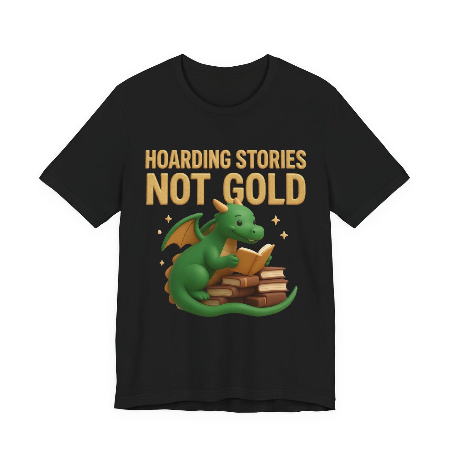 Book Dragon "Hoarding Stories Not Gold" 3D Art Graphic T-Shirt