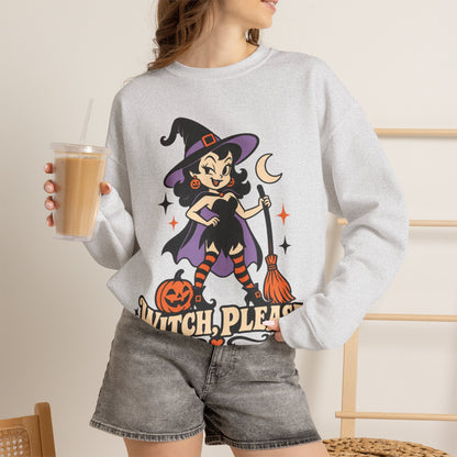 Witch, Please Cute Retro Witch Halloween Crewneck Sweatshirt