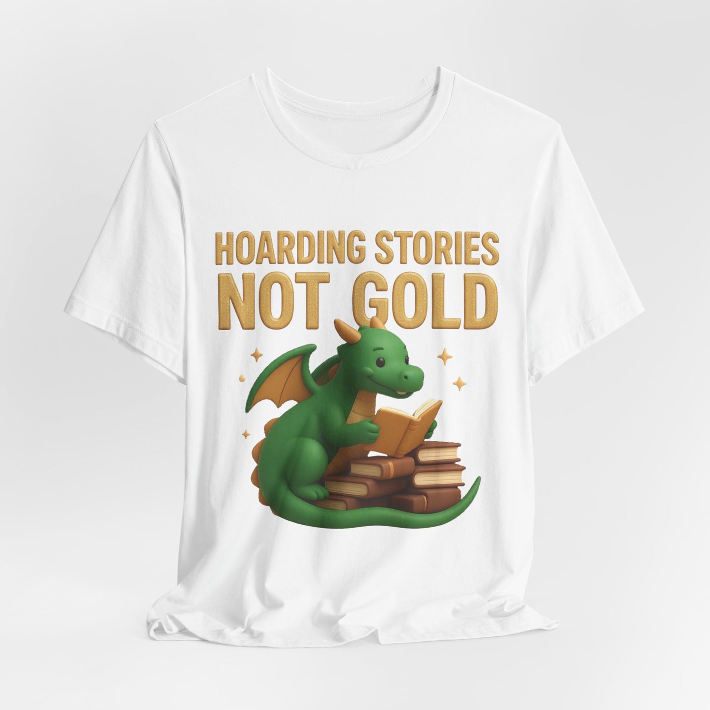 Book Dragon "Hoarding Stories Not Gold" 3D Art Graphic T-Shirt