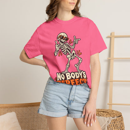 Skeleton "No Body's Perfect" Halloween Graphic T-Shirt