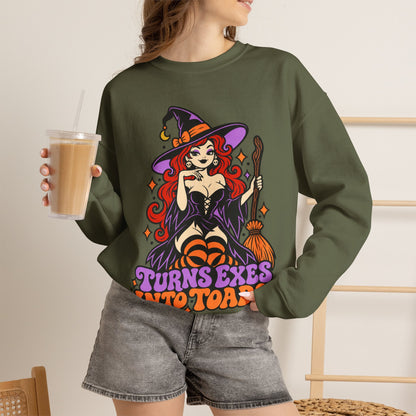 Witchy Crewneck Sweatshirt — "Turns Exes Into Toads" Halloween Graphic