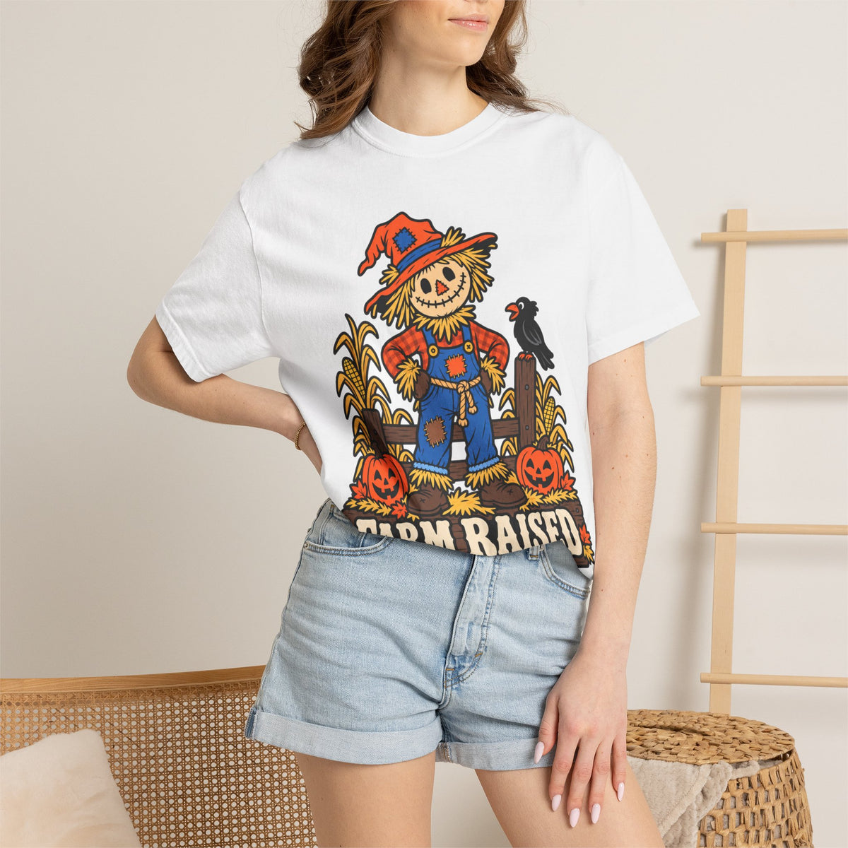 Farm Raised Scarecrow Pumpkin Patch Graphic T-Shirt