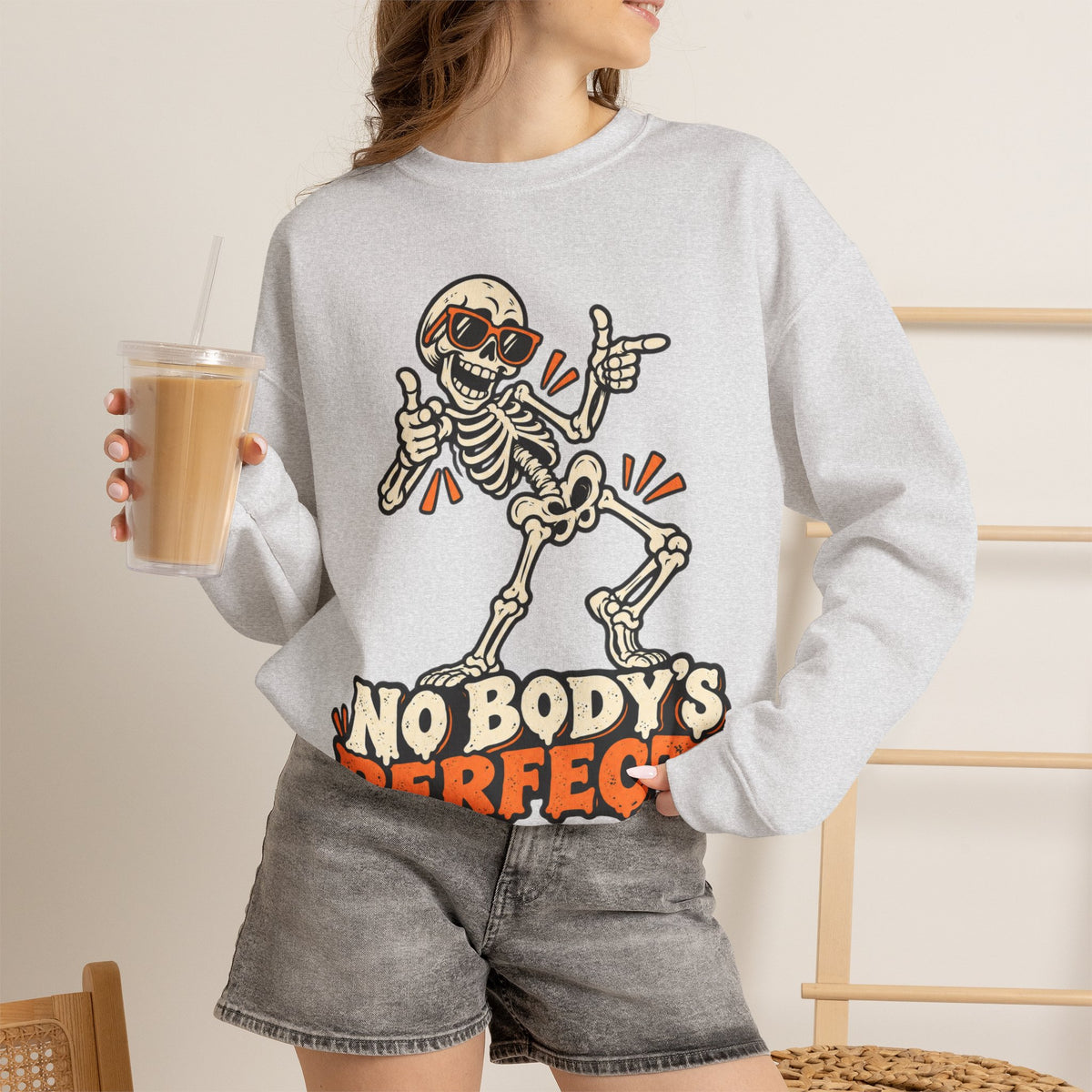 "No Body's Perfect" Skeleton Crewneck Sweatshirt