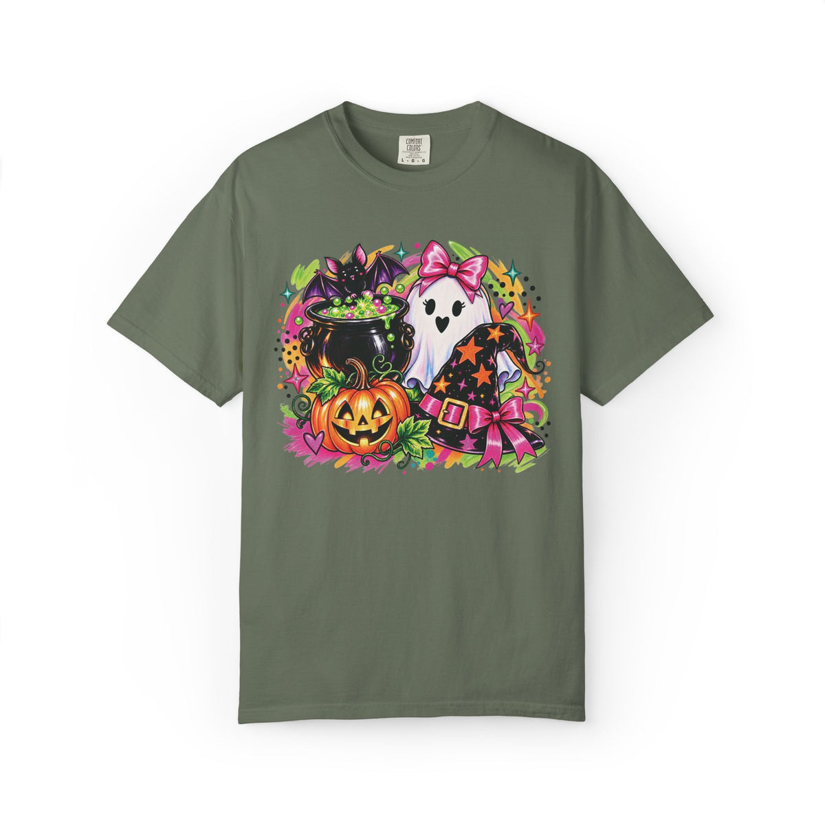 Cute Halloween Ghost, Pumpkin, Witch Hat & Cauldron Graphic T-Shirt