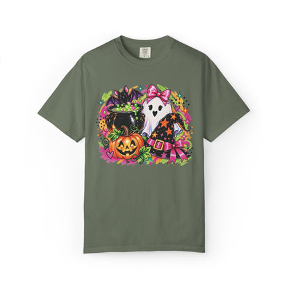 Cute Halloween Ghost, Pumpkin, Witch Hat & Cauldron Graphic T-Shirt