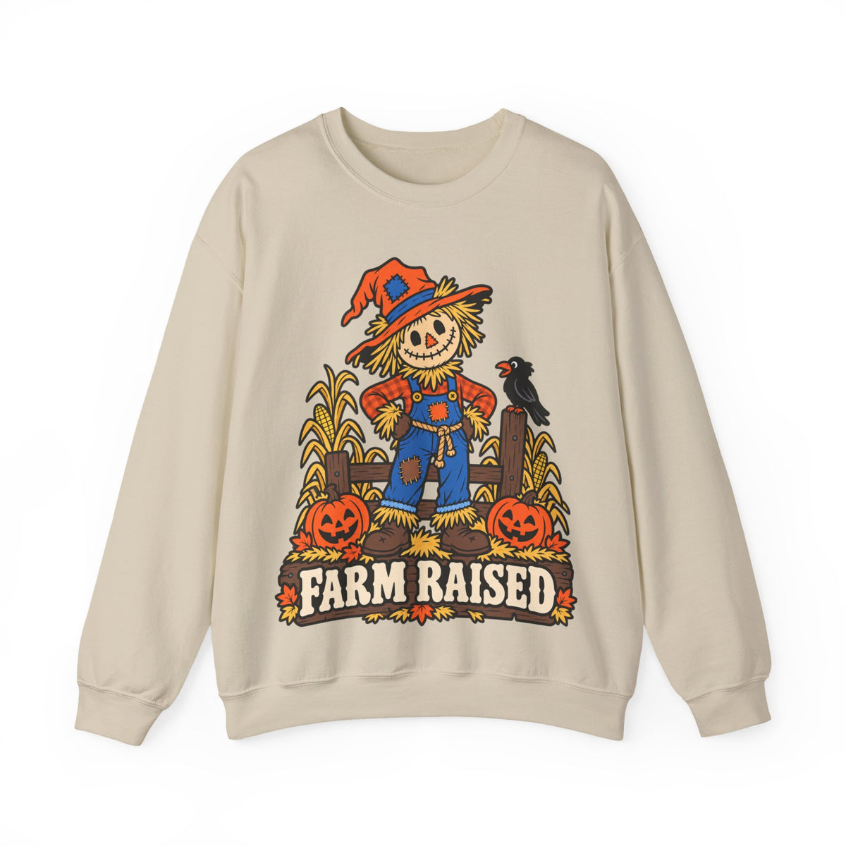 Farm Raised Scarecrow Sweatshirt — Cute Halloween Pumpkin Patch Crewneck