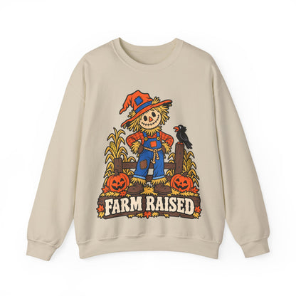 Farm Raised Scarecrow Sweatshirt — Cute Halloween Pumpkin Patch Crewneck