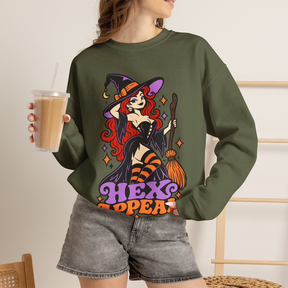 Hex Appeal Retro Pinup Witch Crewneck Sweatshirt