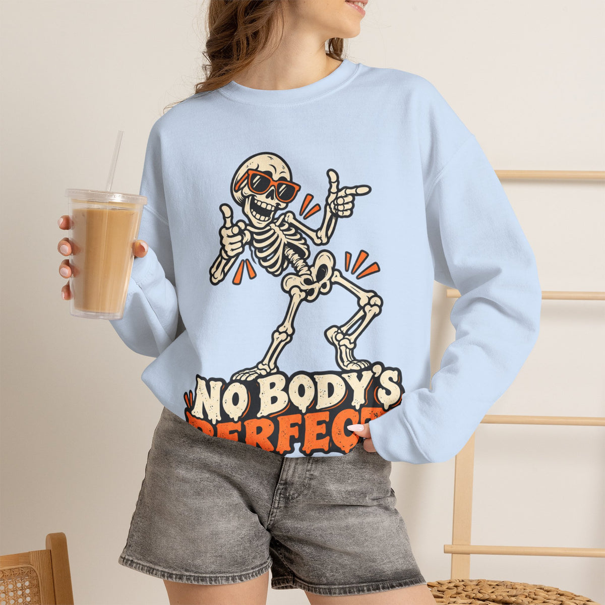 "No Body's Perfect" Skeleton Crewneck Sweatshirt