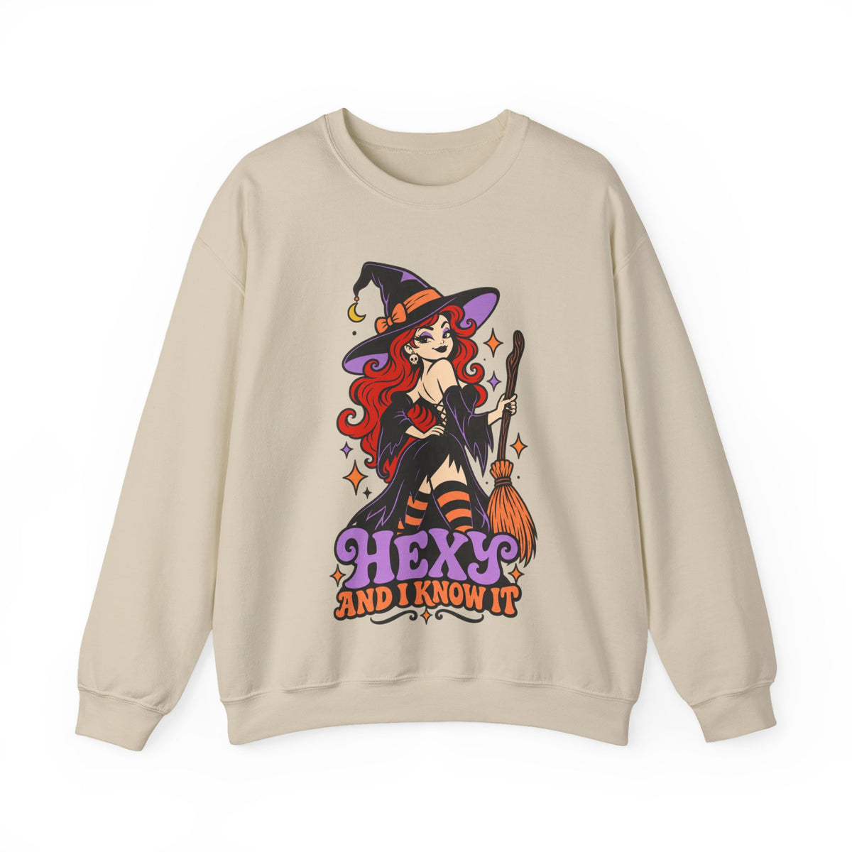 "Hexy and I Know It" Retro Pinup Witch Halloween Crewneck Sweatshirt