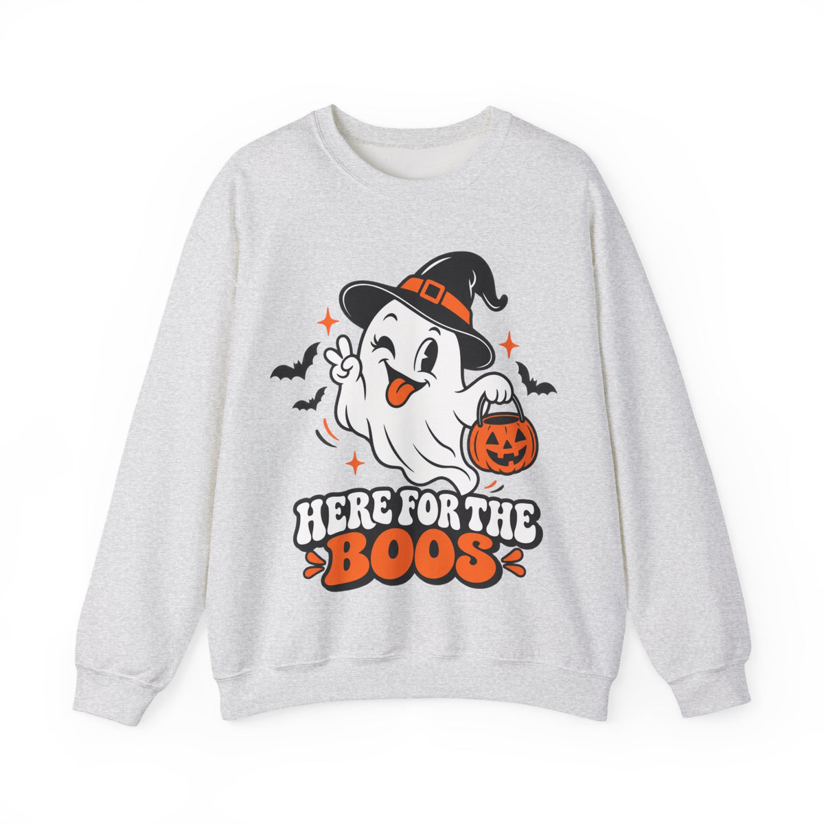"Here For The Boos" Cute Ghost Halloween Crewneck Sweatshirt