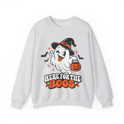 "Here For The Boos" Cute Ghost Halloween Crewneck Sweatshirt