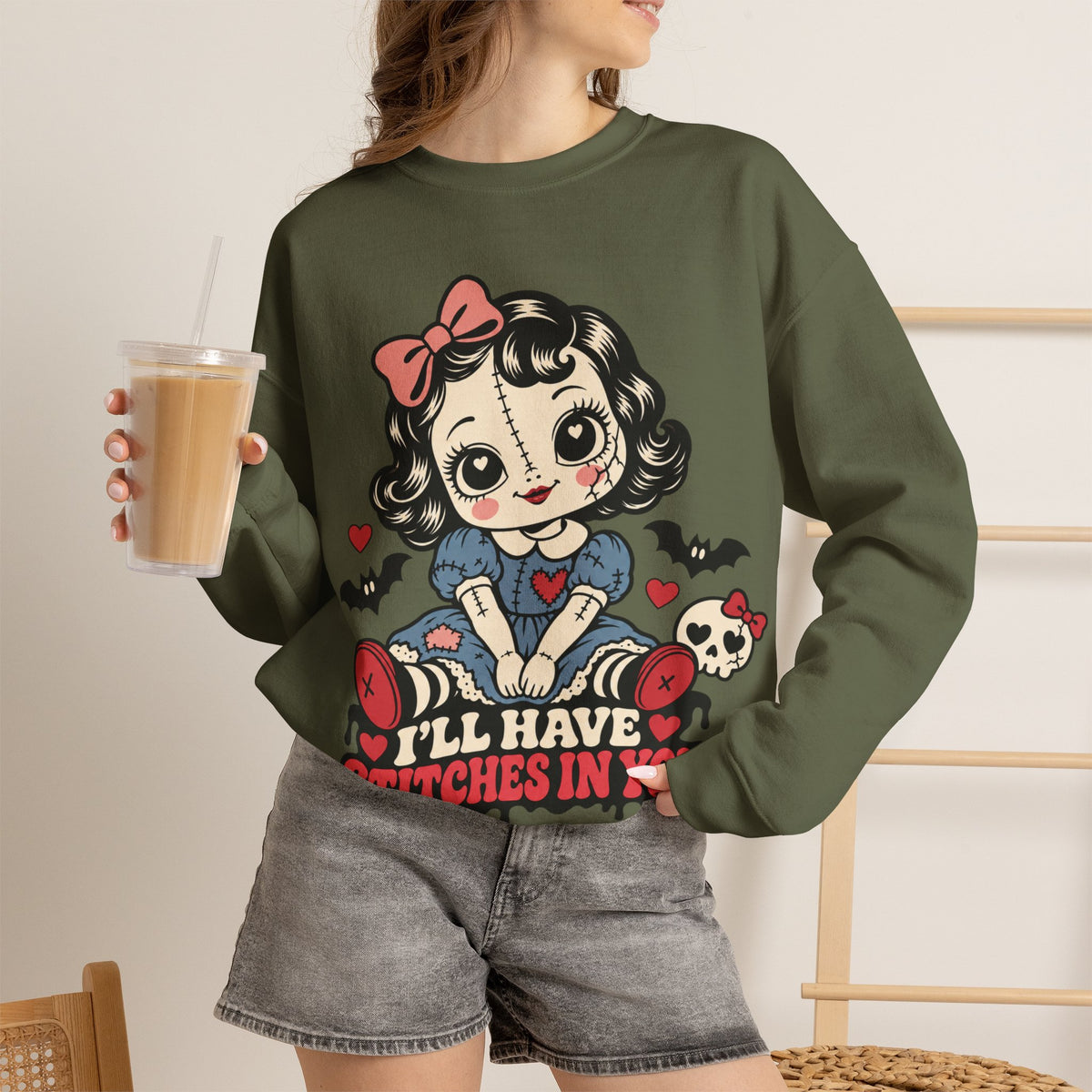 I'll Have Stitches in You Doll Halloween Crewneck Sweatshirt