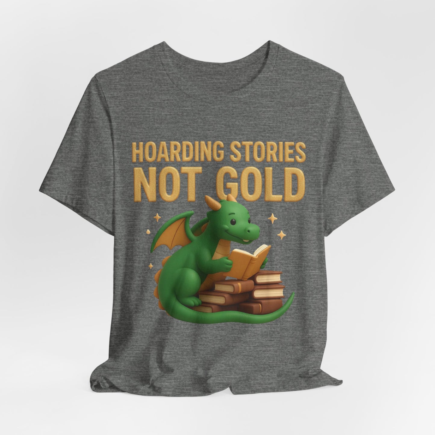 Book Dragon "Hoarding Stories Not Gold" 3D Art Graphic T-Shirt