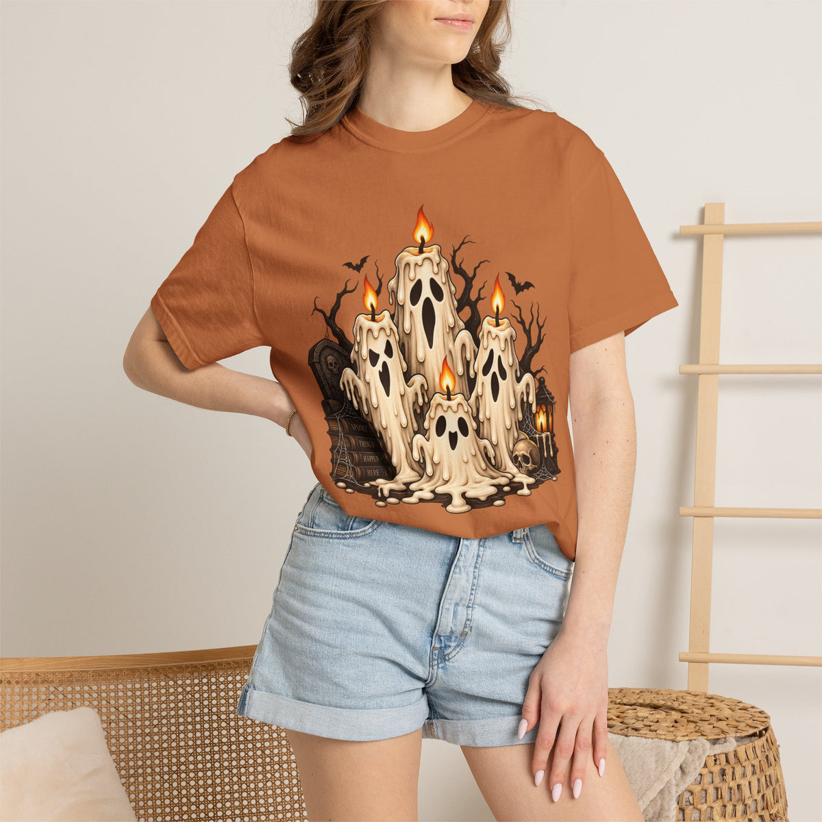 Melting Ghost Candle Halloween Graphic T-Shirt