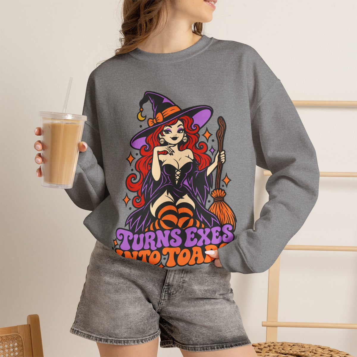 Witchy Crewneck Sweatshirt — "Turns Exes Into Toads" Halloween Graphic
