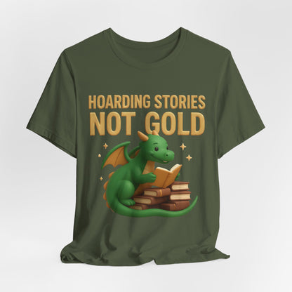 Book Dragon "Hoarding Stories Not Gold" 3D Art Graphic T-Shirt