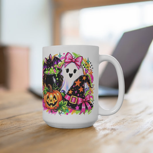 Cute Pink Bow Ghost Halloween Mug 15oz