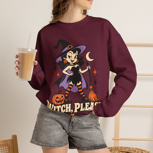 Witch, Please Cute Retro Witch Halloween Crewneck Sweatshirt