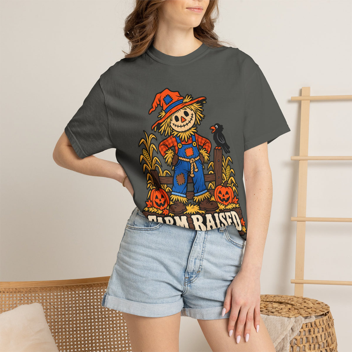 Farm Raised Scarecrow Pumpkin Patch Graphic T-Shirt